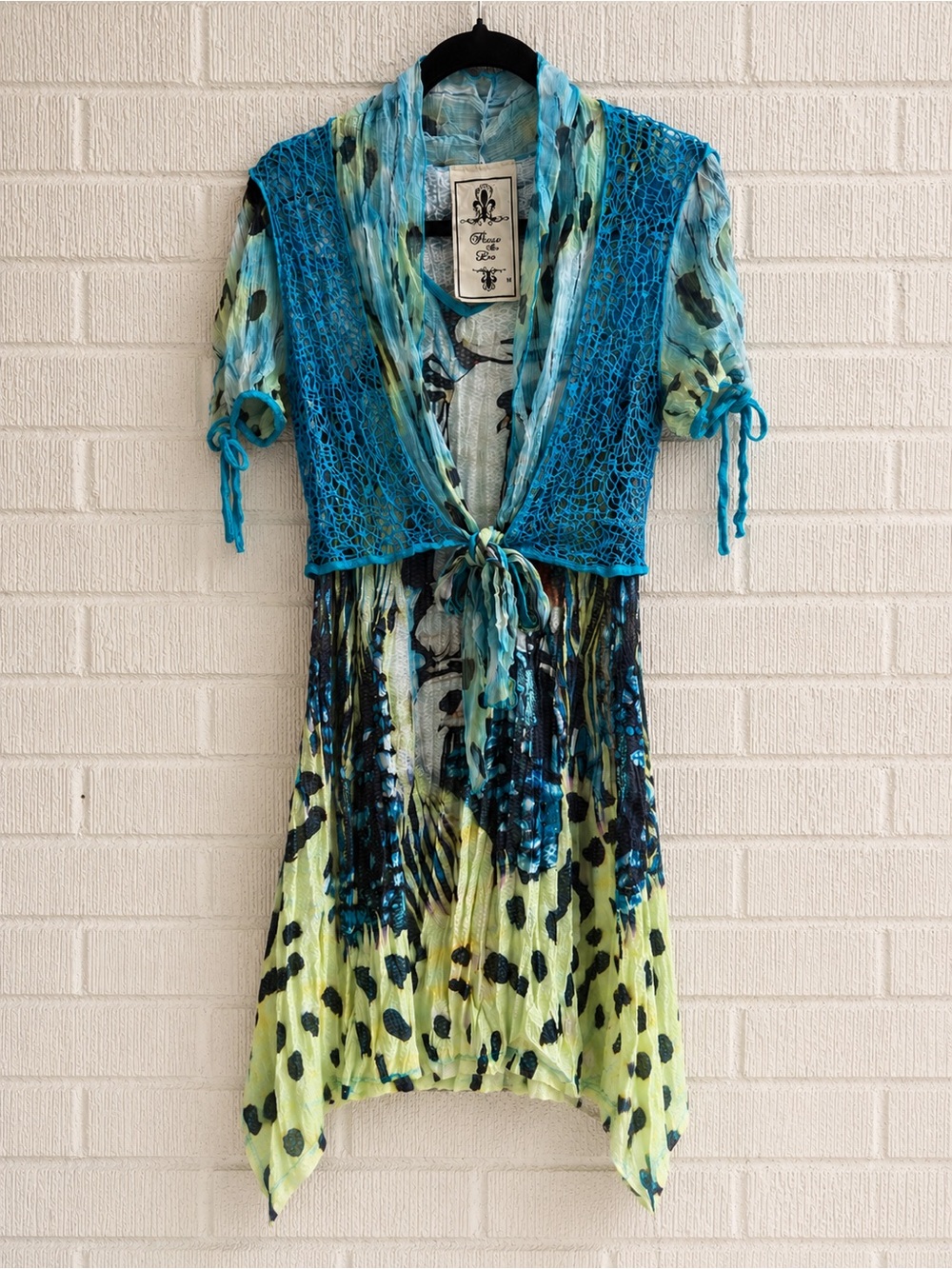 Y2K Fairycore Boho FestivalFleur De Lis Butterfly Print Crochet Tie Front Dress